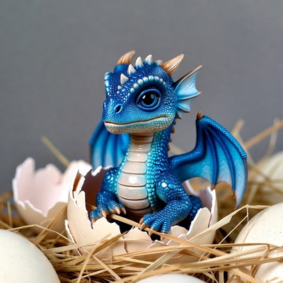 Baby Blue Dragon Hatching from Egg