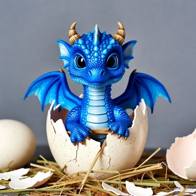 Cute Blue Baby Dragon Hatching