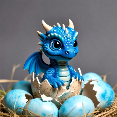 Cute blue baby dragon hatching
