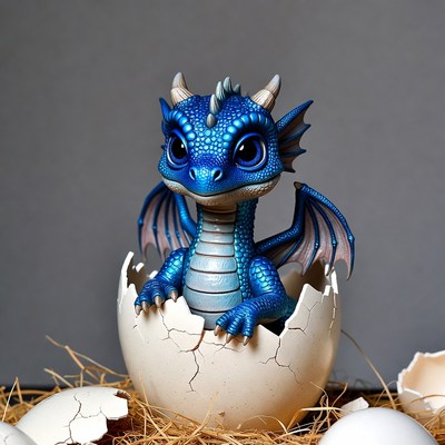 Baby Blue Dragon Hatching from Egg
