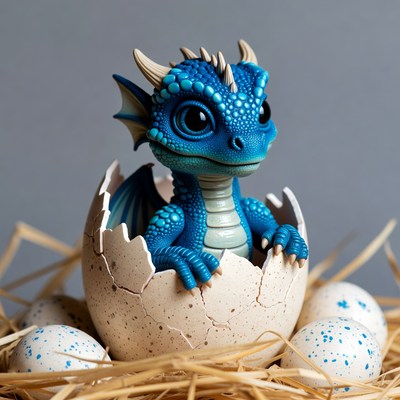 Baby Blue Dragon Hatching from Egg