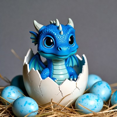 Baby blue dragon hatching from egg