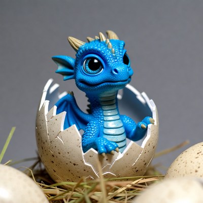 Cute Blue Baby Dragon Hatching