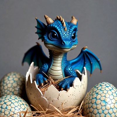 Baby Blue Dragon Hatching from Egg
