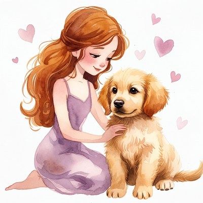 Woman hugging golden retriever puppy
