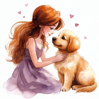 Woman hugging golden retriever puppy