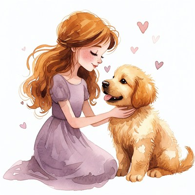 Girl hugging golden retriever puppy