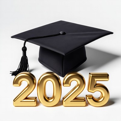 Black Graduation Cap with 2025 Golden Numbers