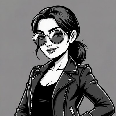 Woman in leather jacket with sunglasses