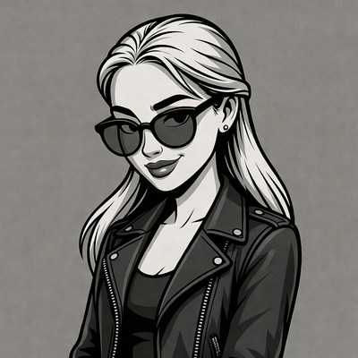 Blonde woman in leather jacket sunglasses