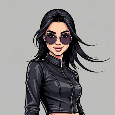 Woman in leather jacket and sunglasses