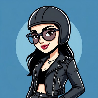 Cartoon woman in helmet and leather jacket