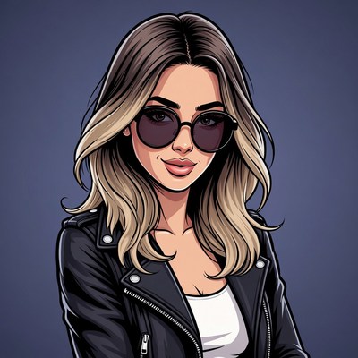 Woman in leather jacket with sunglasses