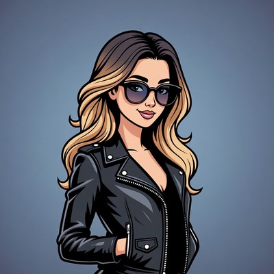Woman in leather jacket with sunglasses