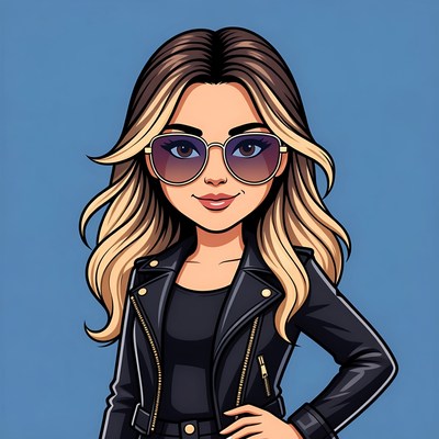 Cartoon woman in sunglasses and leather jacket