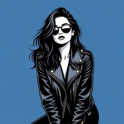 Woman in leather jacket with sunglasses
