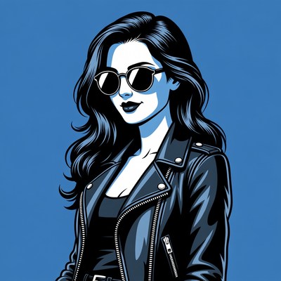 Woman in leather jacket and sunglasses
