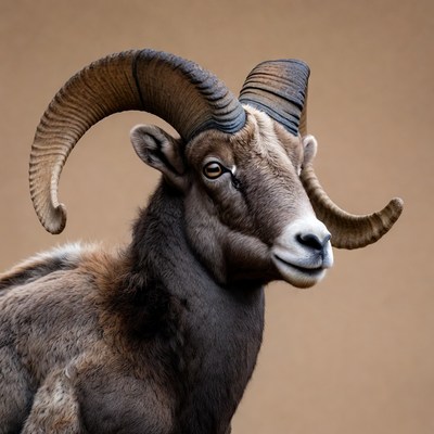 Bighorn Sheep with Large Curved Horns