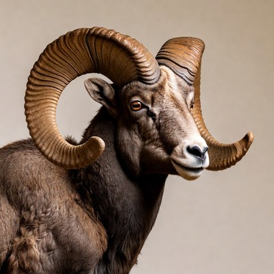 Bighorn Sheep with Large Curved Horns