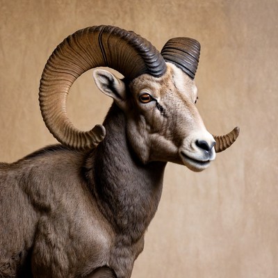 Bighorn Sheep with Large Curved Horns