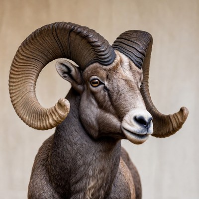 Bighorn Sheep with Large Curved Horns