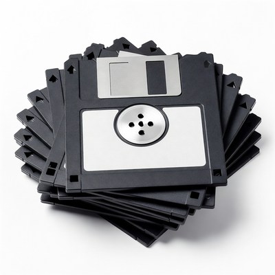 Stack of black floppy disks