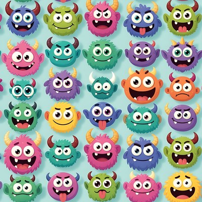Colorful Cartoon Monster Faces Pattern