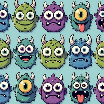 Colorful Cartoon Monster Faces Pattern