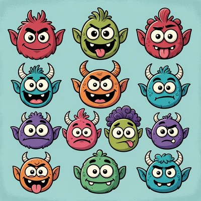 Cartoon Monster Faces Collection