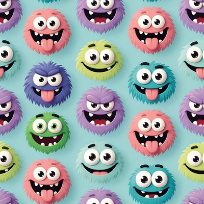 Colorful Cartoon Monster Faces Pattern