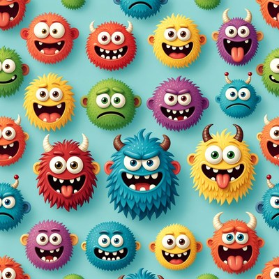 Colorful Cartoon Monster Faces Pattern