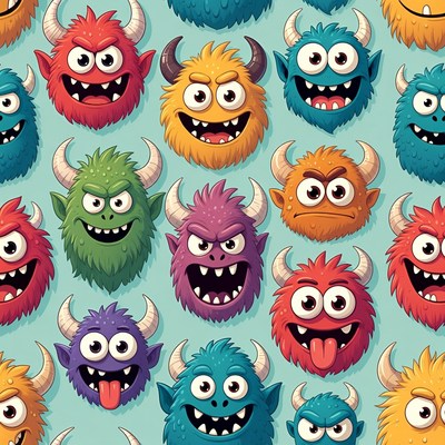 Colorful Cartoon Monster Faces Pattern