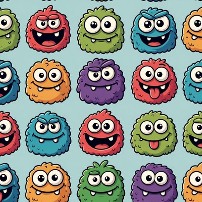 Colorful Cartoon Monster Faces Grid