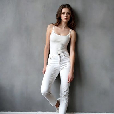 Young woman in white tank top jeans