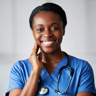 Smiling African-American nurse with stethoscope