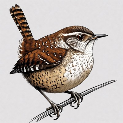Cute Wren Bird on Branch