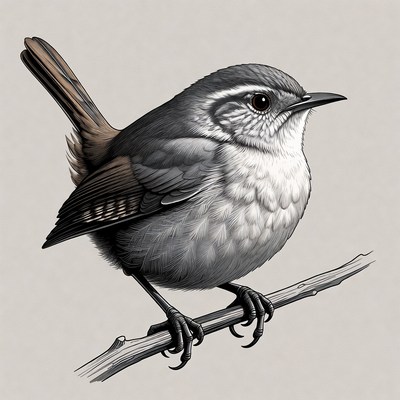 Gray wren perched on branch