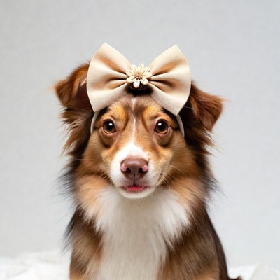 Australian Shepherd wearing bow