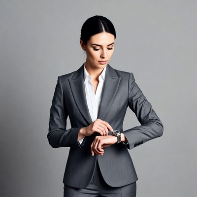 Woman checking watch in suit