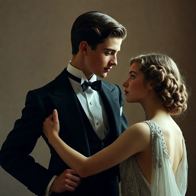 Man embracing woman in 1920s attire