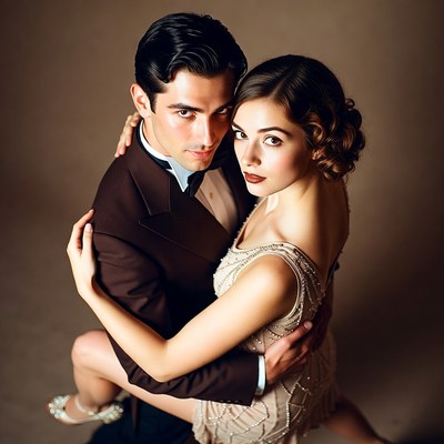 Man embracing woman in 1920s attire