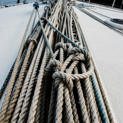 Coiled Ropes on Yacht Deck