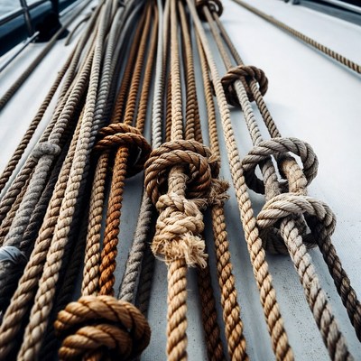 Coiled ropes on sailboat deck