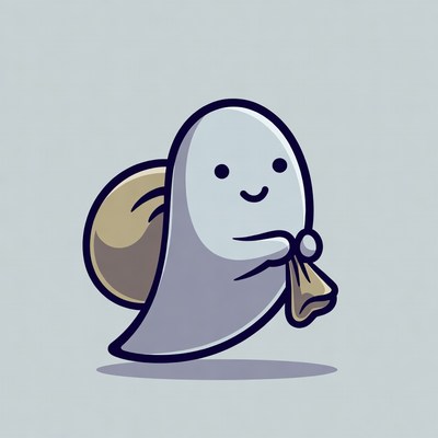 Cute ghost carrying backpack
