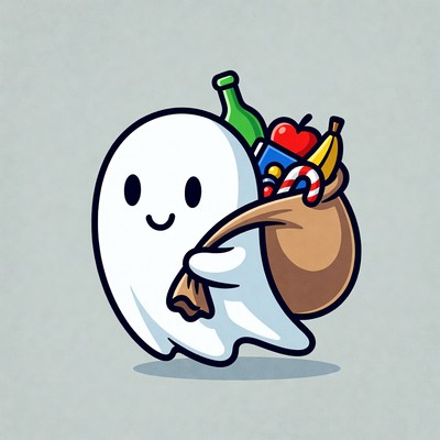 Cute ghost carrying candy bag