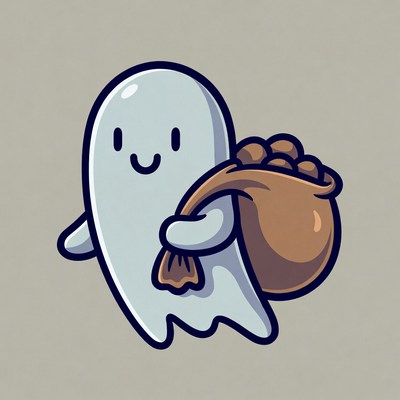 Cute ghost holding coin sack