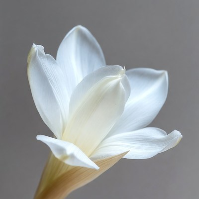 White Amaryllis Flower on Gray Background