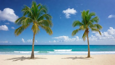Two Palm Trees on Tropical Beach
