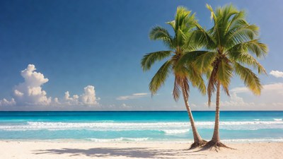 Two Palm Trees on Tropical Beach