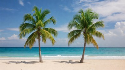 Two Palm Trees on Tropical Beach